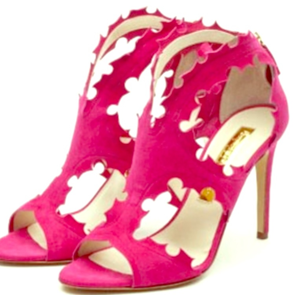 Rupert Sanderson pink suede cut out sandals